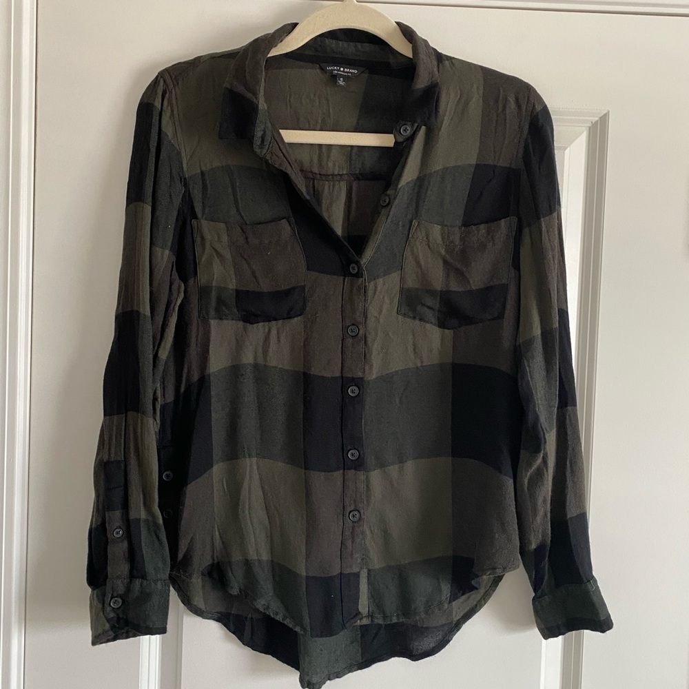 Lucky Brand Hunter Green Checked Flannel Small